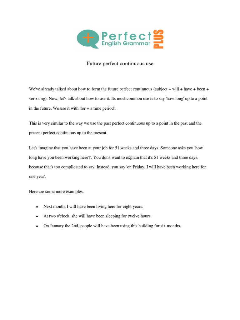 Future Perfect Continuous Usage Guide | PDF | Language Arts ...