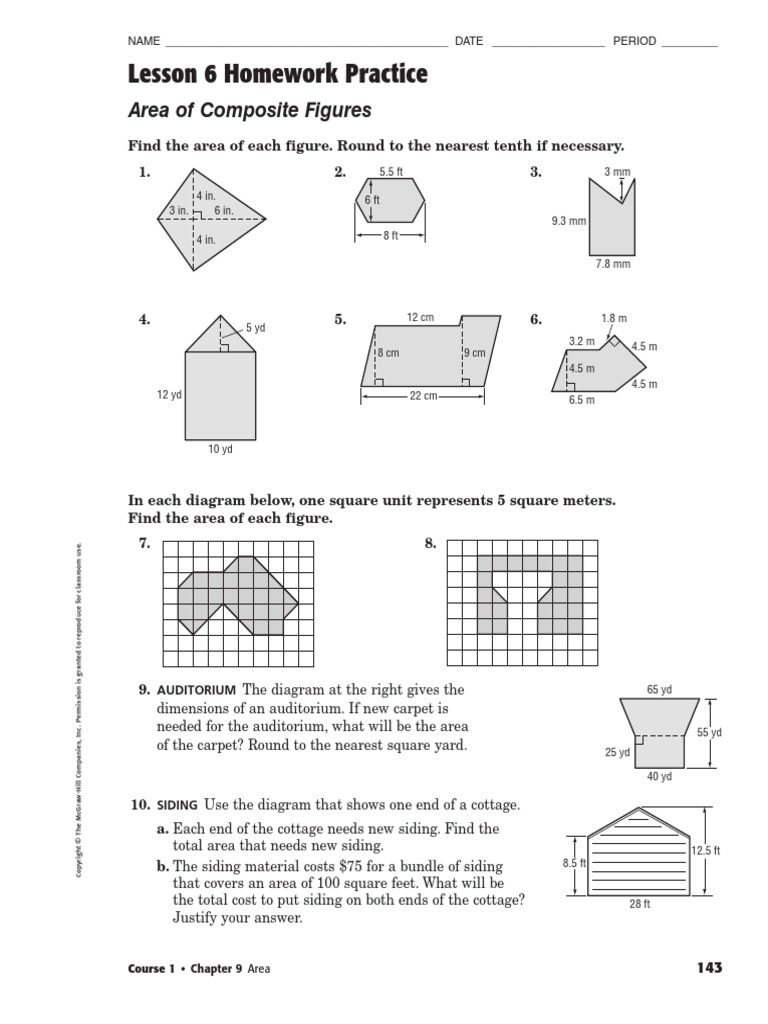 homework practice area of composite figures