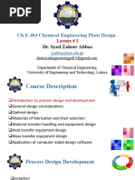 Ch.E-403 Chemical Engineering Plant Design: Dr. Syed Zaheer Abbas