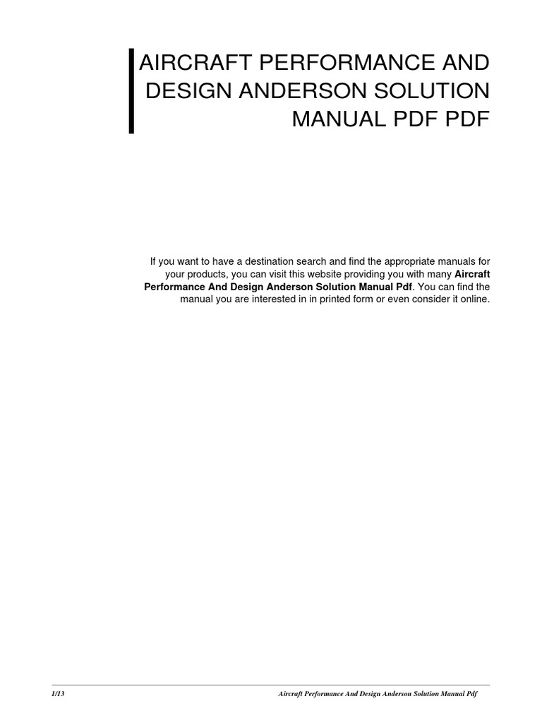 Aircraft Performance and Design Anderson Solution Manual PDF PDF