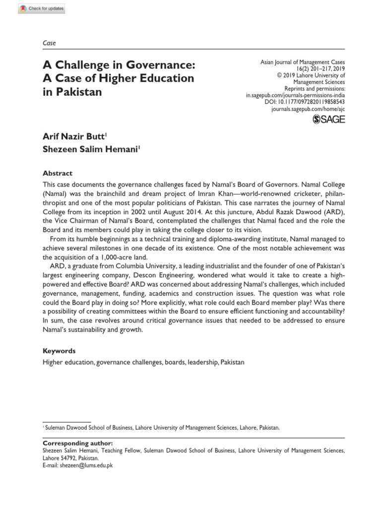 A Challenge in Governance A Case of Higher Education in Pakistan | PDF ...