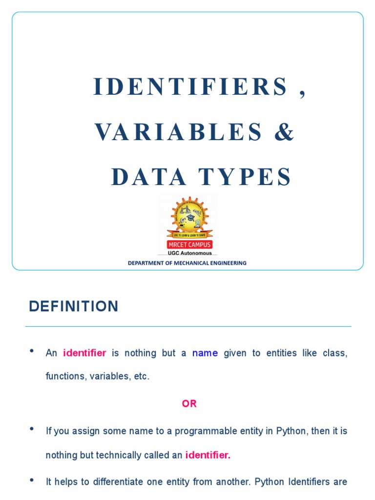 2 Identifiers and Variables | PDF | Identifier | Variable (Computer ...