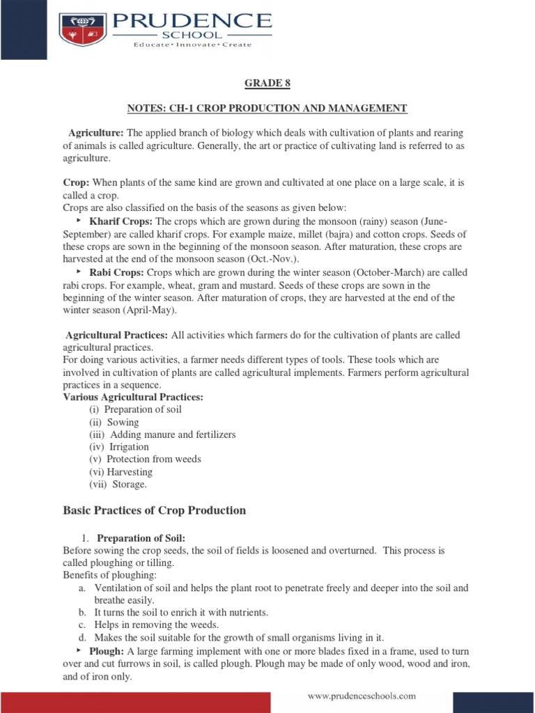 Notes Crop Production and Management PDF PDF Fertilizer Plough