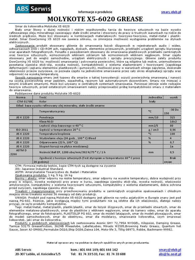 Molykote X56020 Grease PDF