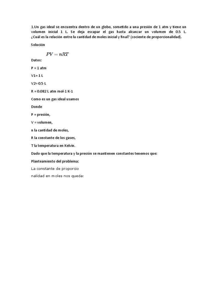 Ejercicios de gases ideales y soluciones | PDF | Gases | Presión