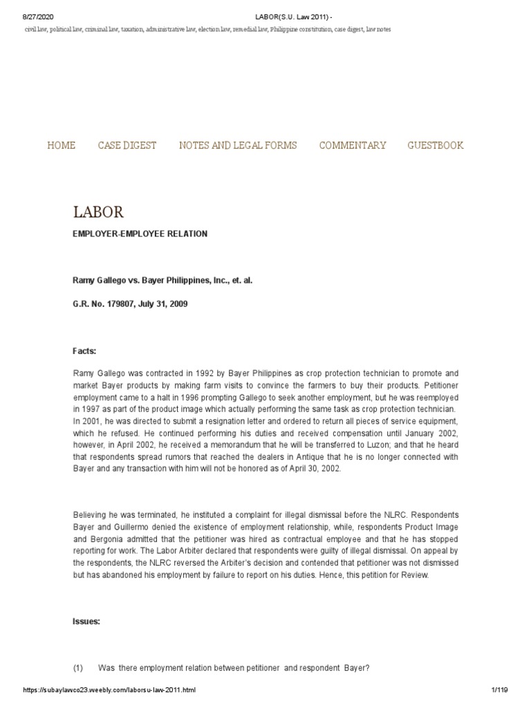 Labor: Home Case Digest Notes and Legal Forms Commentary Guestbook ...