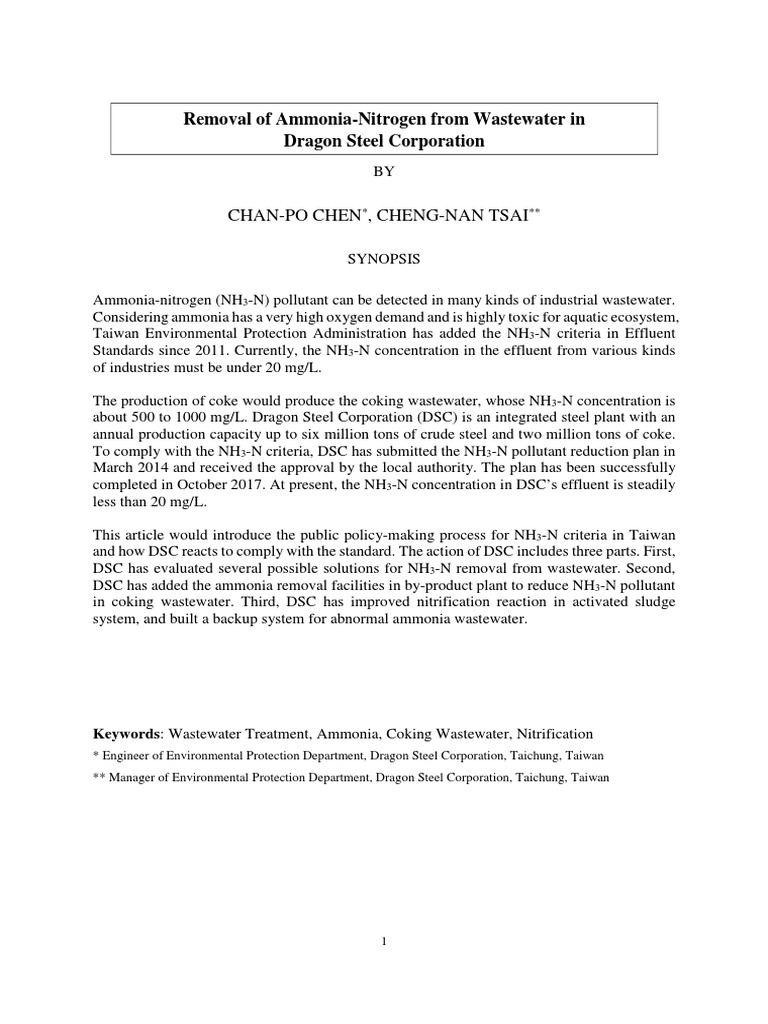10B-2 Removal of Ammonia-Nitrogen From Wastewater DSC 419 | PDF ...