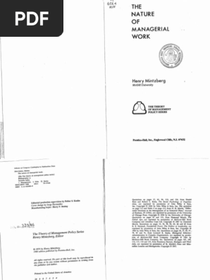 The Nature of Managerial Work by Henry Mintzberg | PDF