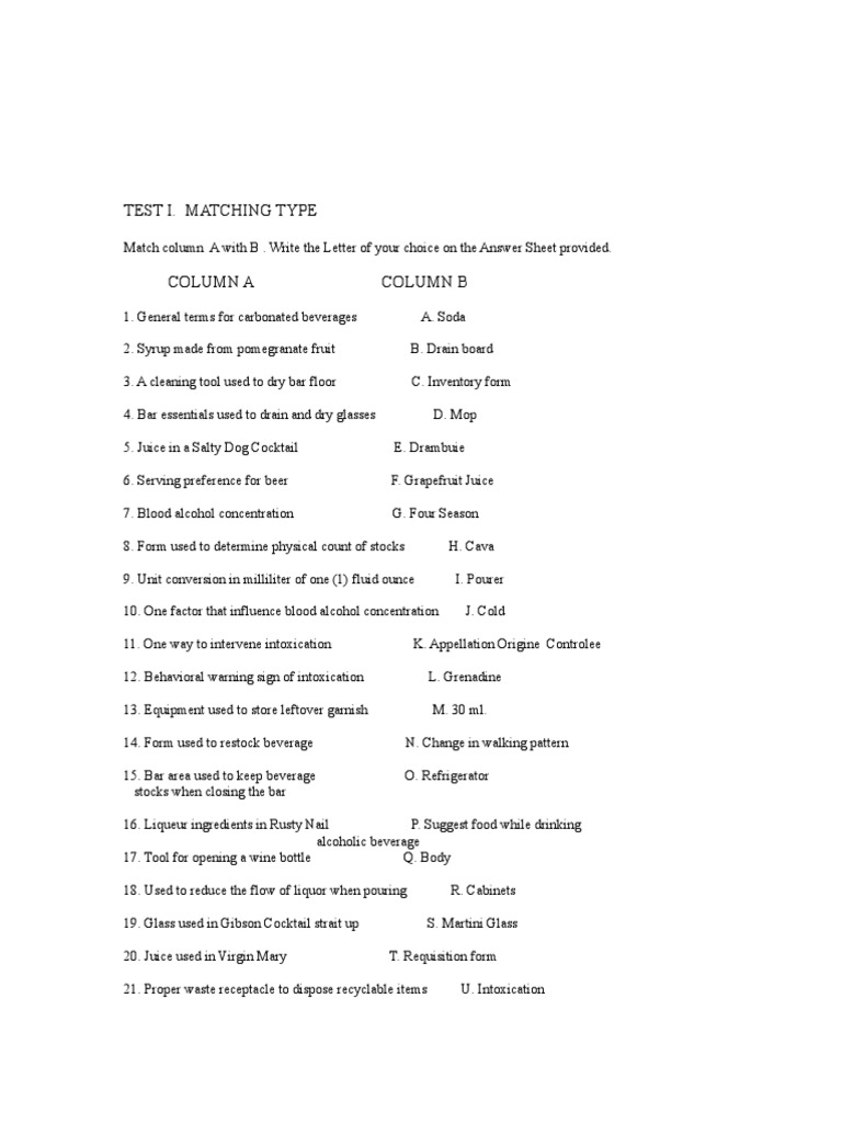 Bartender Exam Study Guide | PDF | Drink | Alcoholic Drinks