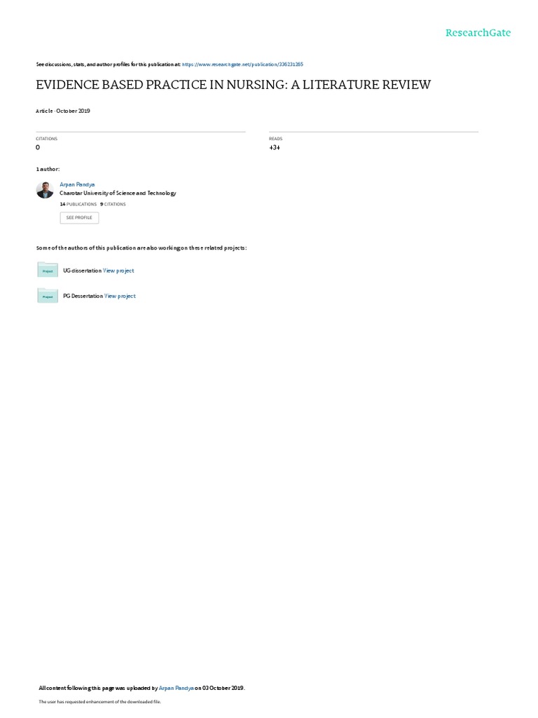 Evidence Based Practice in Nursing: A Literature Review: October 2019 ...