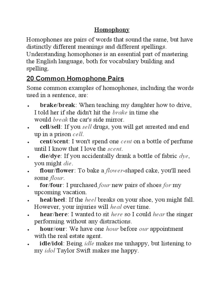 Homophones for English Learners | PDF | Foreign Language Studies