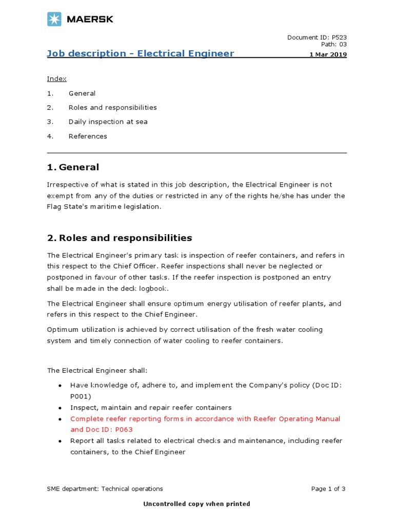 Job Description Electrical Engineer 1. General PDF Engineer