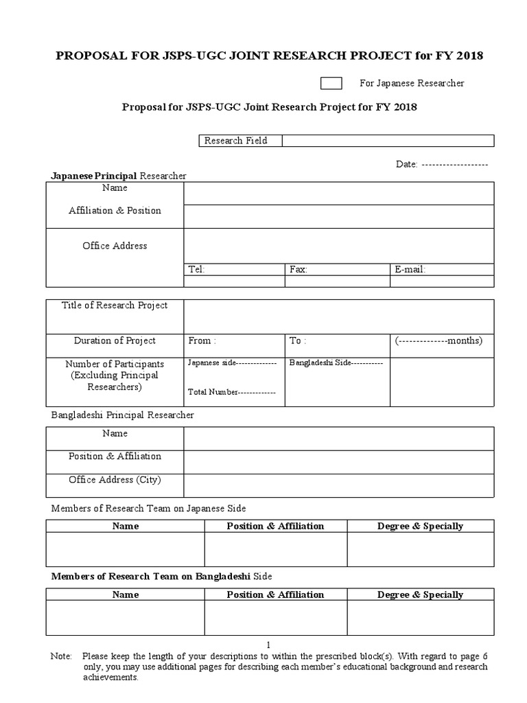 JSPS-UGC Research Project Proposal 2018 | PDF | Business