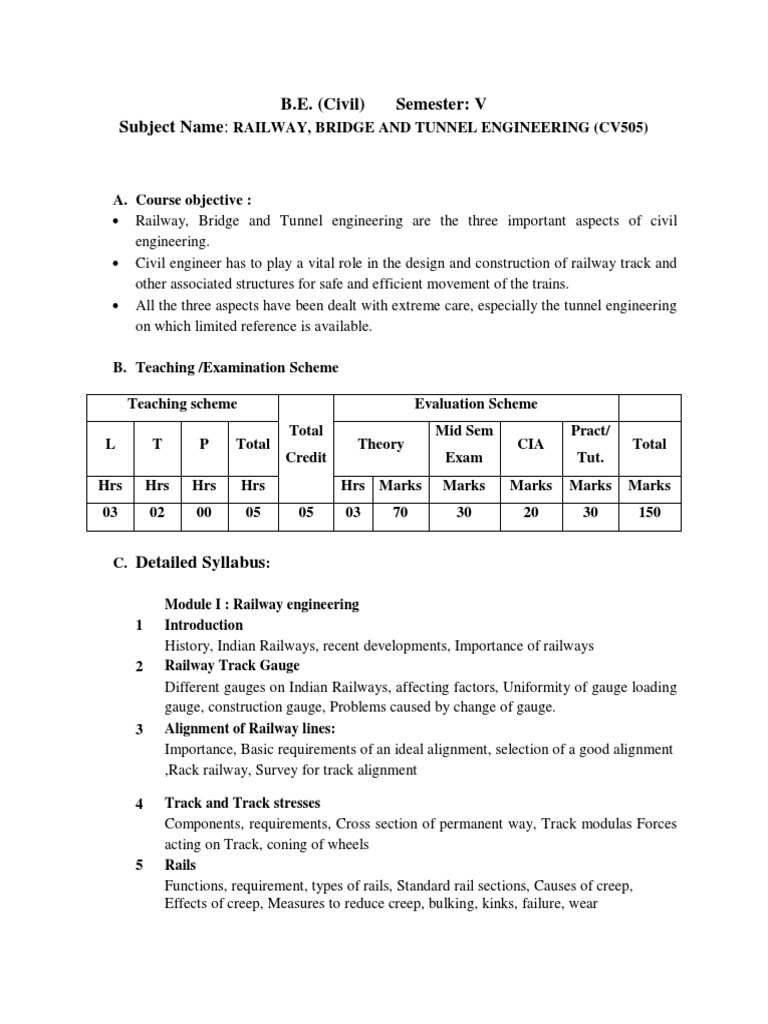 CV505Railway, Bridge and Tunnel Engineering PDF Track (Rail