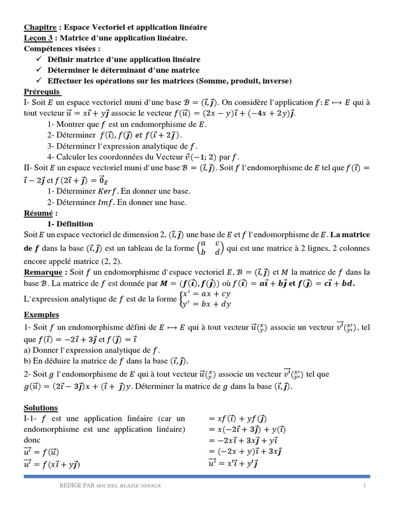 Matrice et Application Linéaire | PDF | Base (algèbre linéaire ...