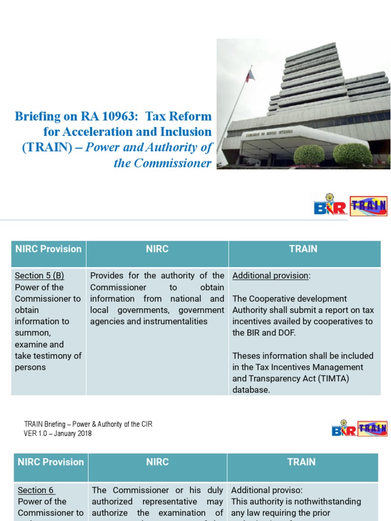 Briefing On RA 10963 Tax Reform For Acceleration and Inclusion (TRAIN