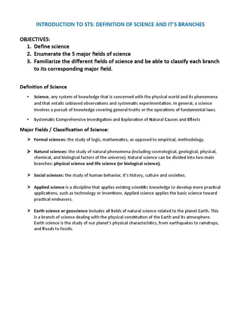 Overview of Science and Its Branches | PDF | Social Science