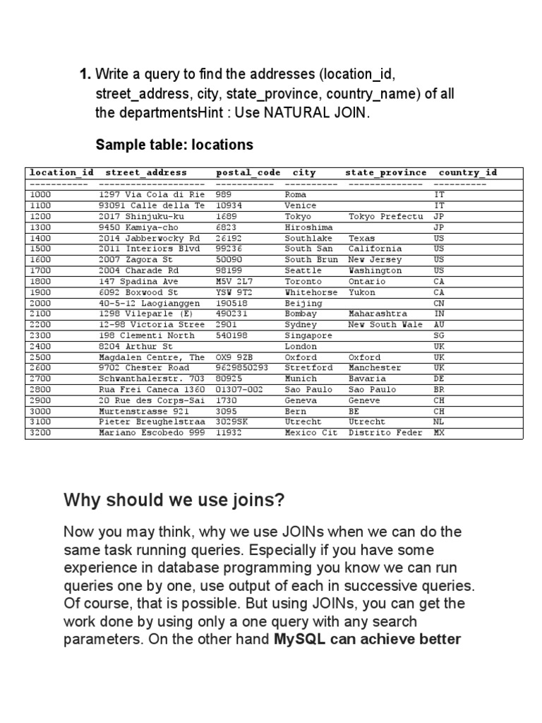 Address Queries Using JOINs in MySQL | PDF | Computer Programming ...