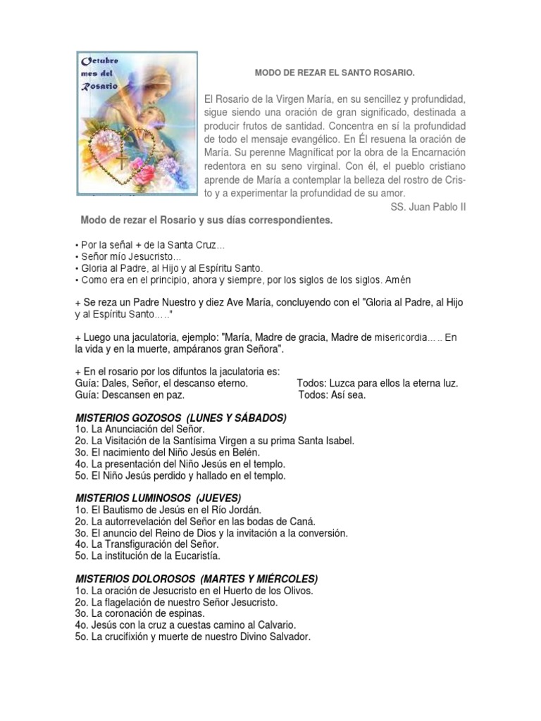 Modo de Rezar el Santo Rosario | PDF | María, madre de Jesús | Rosario