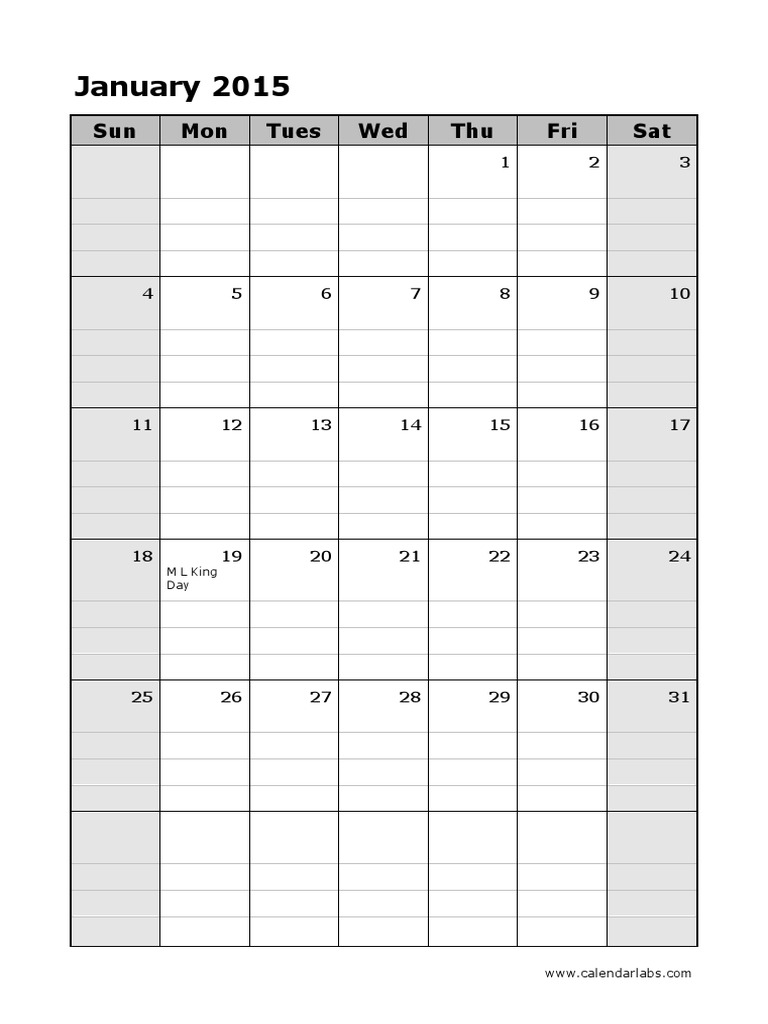 2015 Monthly Calendar Portrait 15 PDF Observances Holidays