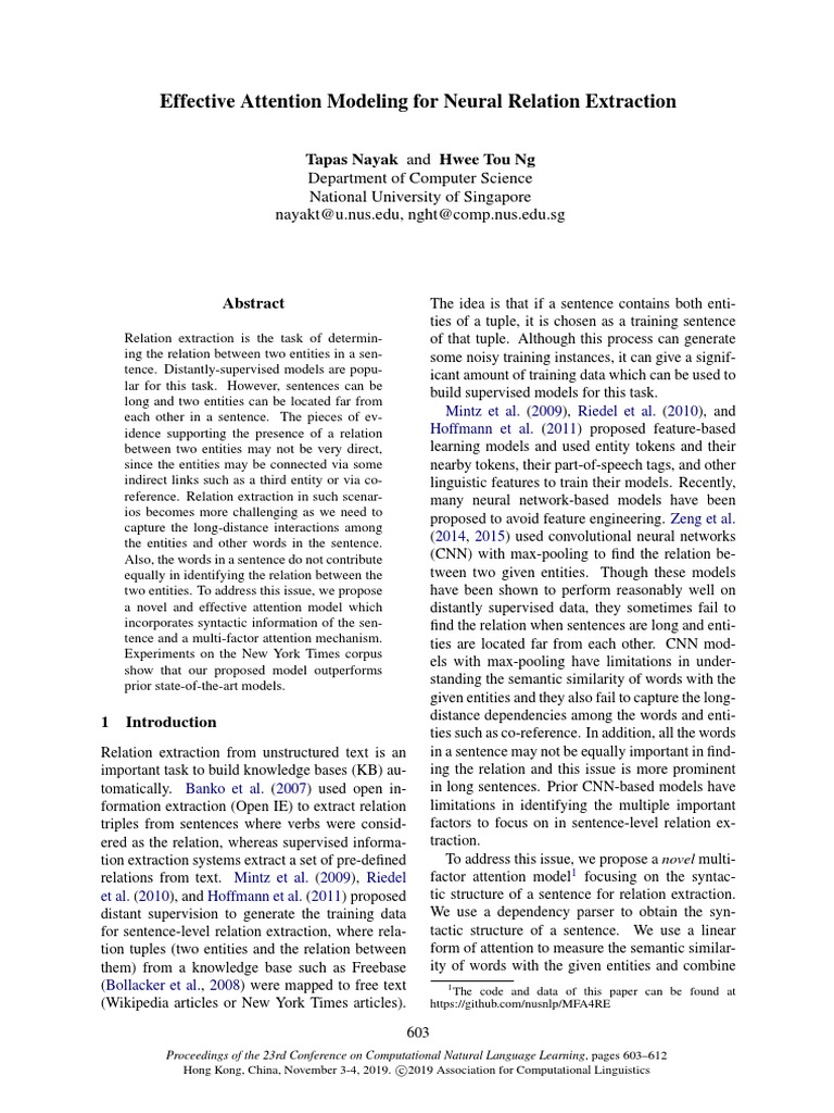 Effective Attention Modeling For Neural Relation Extraction | PDF ...