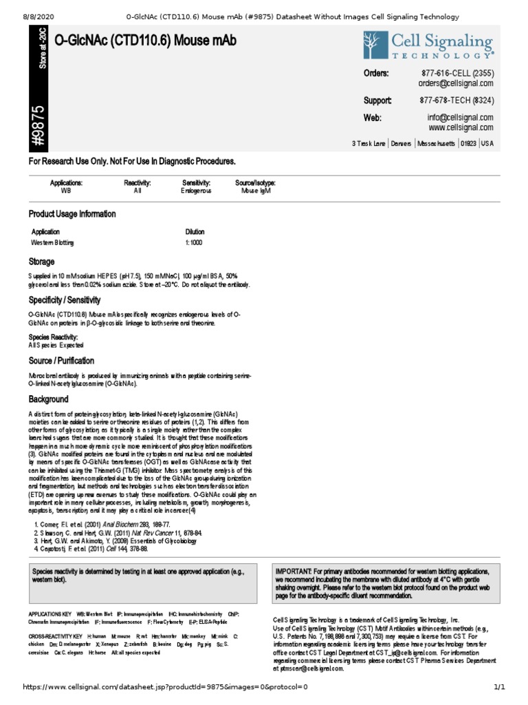OGlcnac (Ctd110.6) Mouse Mab PDF Monoclonal Antibody Macromolecules