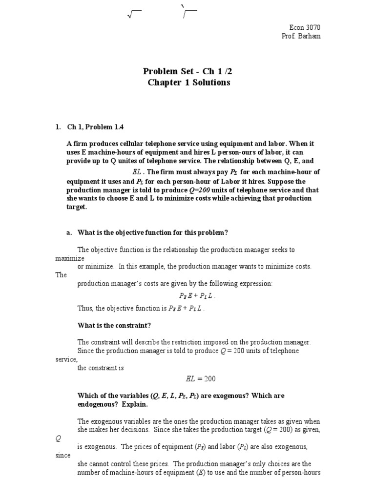 Econ 3070 Problem Set Solutions | PDF | Demand | Demand Curve