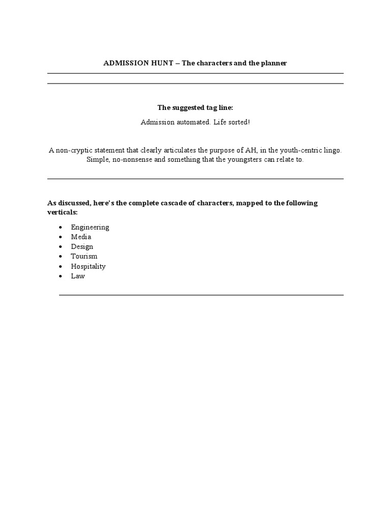 Admission Hunt - The Characters and The Planner With Revised Intro para ...