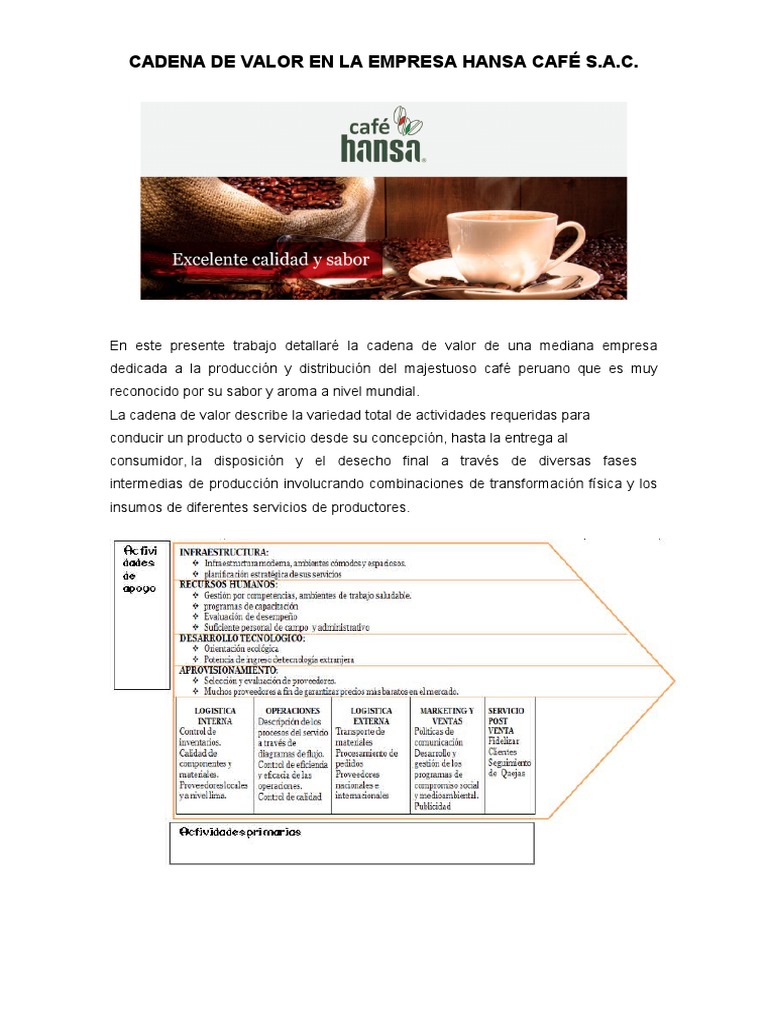 Cadena de Valor en La Empresa Hansa Café S | PDF