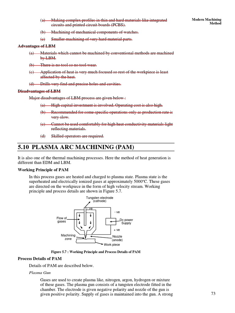 5.10 Plasma Arc Machining (Pam) Advantages of LBM PDF Machining