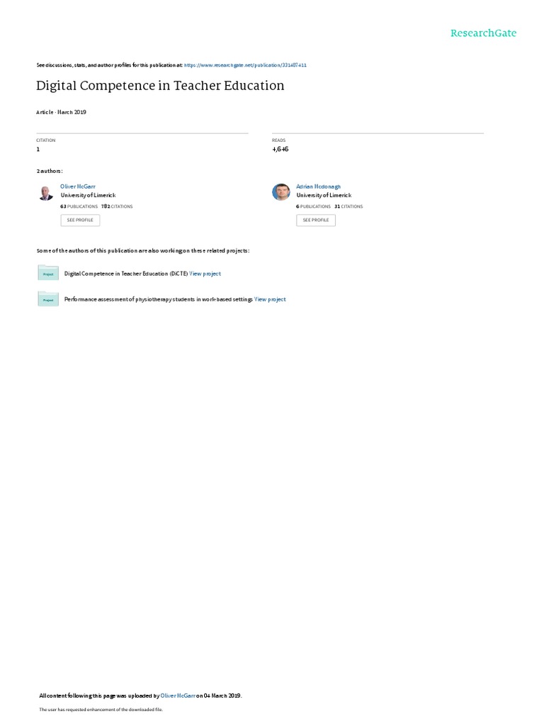 Digital Competence in Teacher Education: March 2019 | PDF | Competence ...
