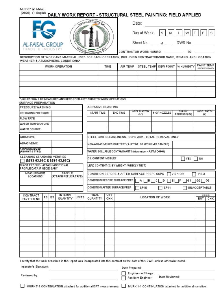 Daily Report: Structural Steel Painting | PDF | Materials | Applied And ...