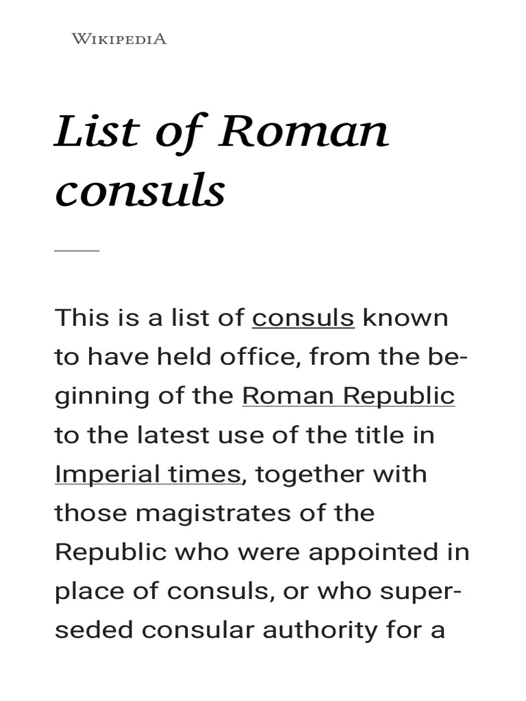 Roman Consuls: A Comprehensive List | PDF | 1st Millennium Bc | Ancient ...