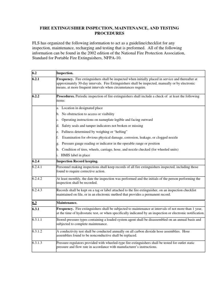 Guidelines for Maintaining Fire Extinguishers Inspection, Testing