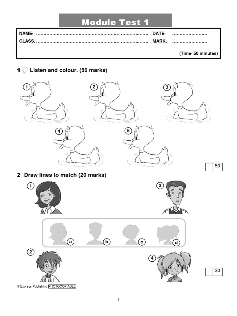 Module Test 1: 1 Listen and Colour. (50 Marks) | PDF