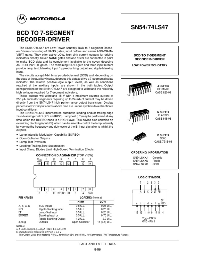 SN74LS247N 2,54 mm 16Pin DIP BCD Sieben Segment Decoder Treiber IC Chip