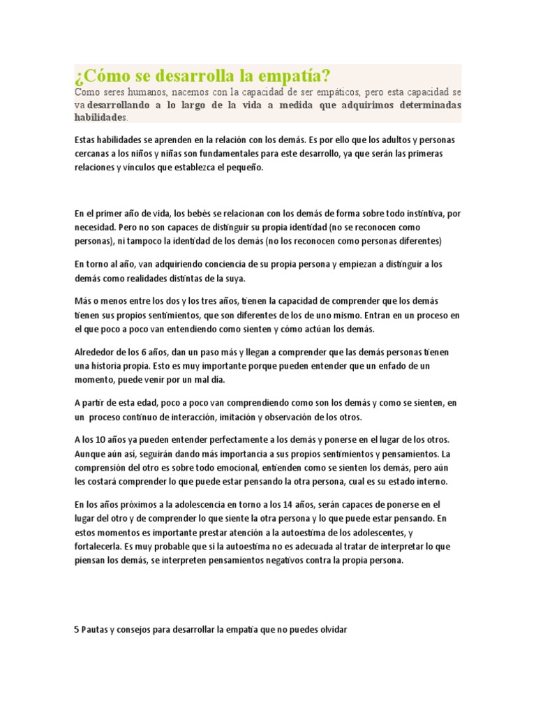Desarrollo de la Empatía en Niños | PDF | Empatía | Autoestima