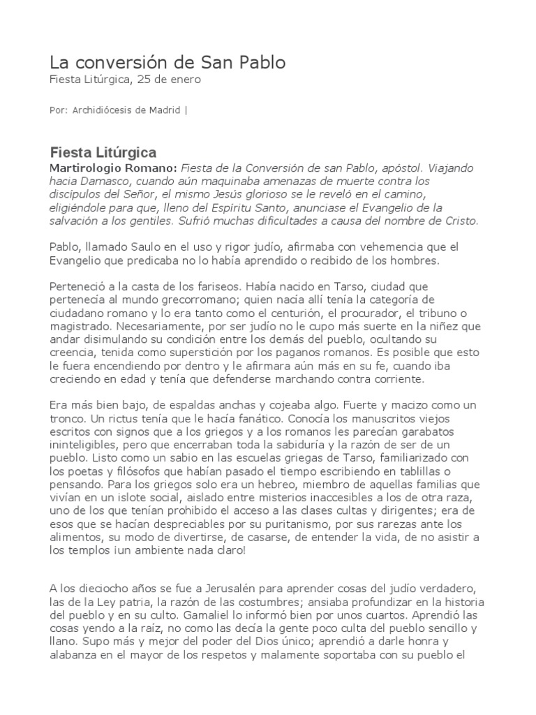 La Conversión De San Pablo Pdf Pablo El Apóstol Jesús