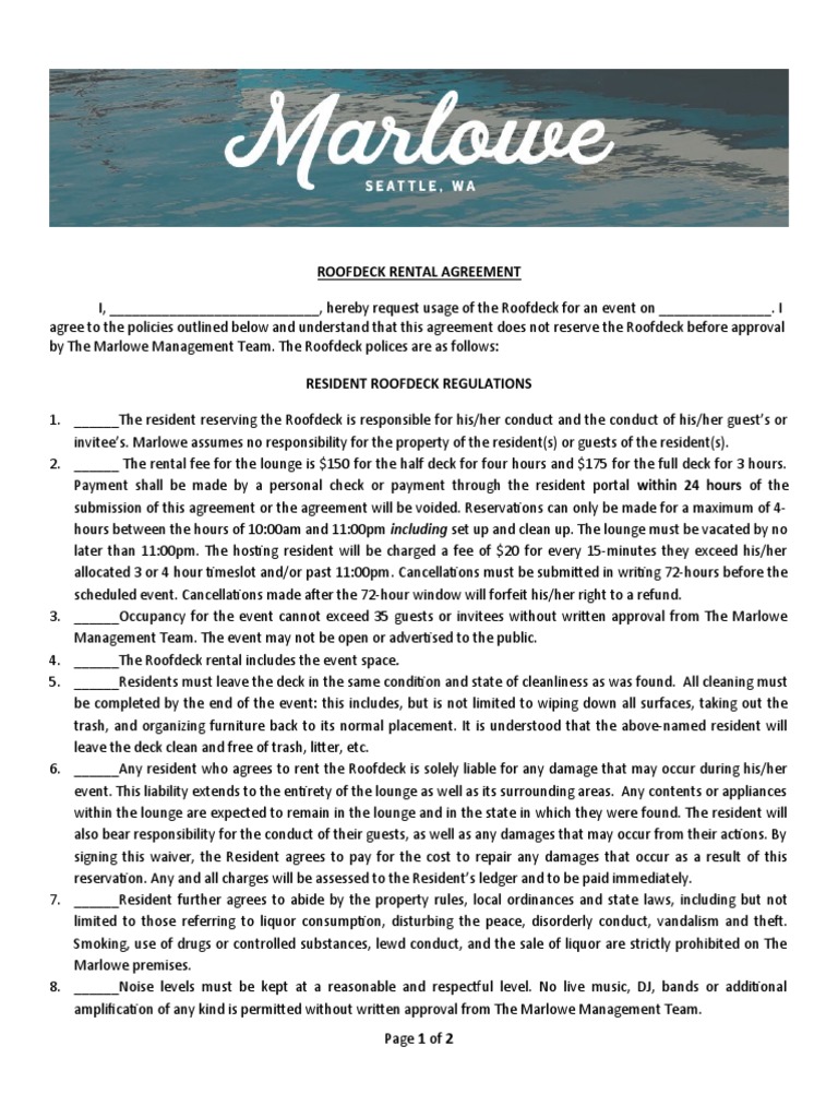 Roofdeck Rental Agreement Guidelines | PDF | License | Fee