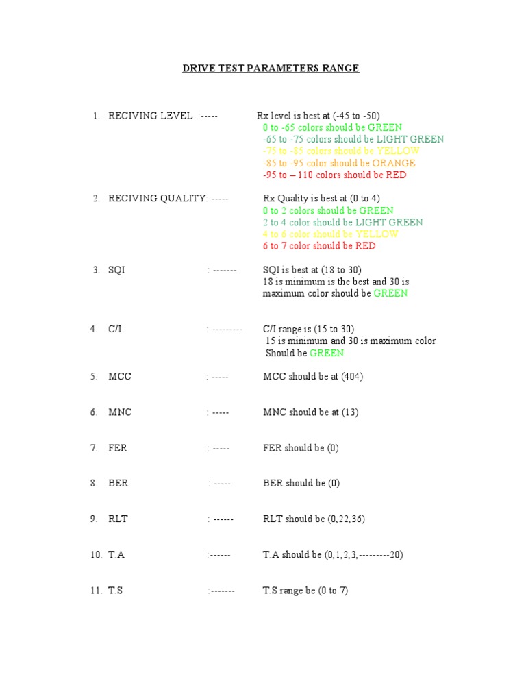 Drive Test Parameters Overview | PDF
