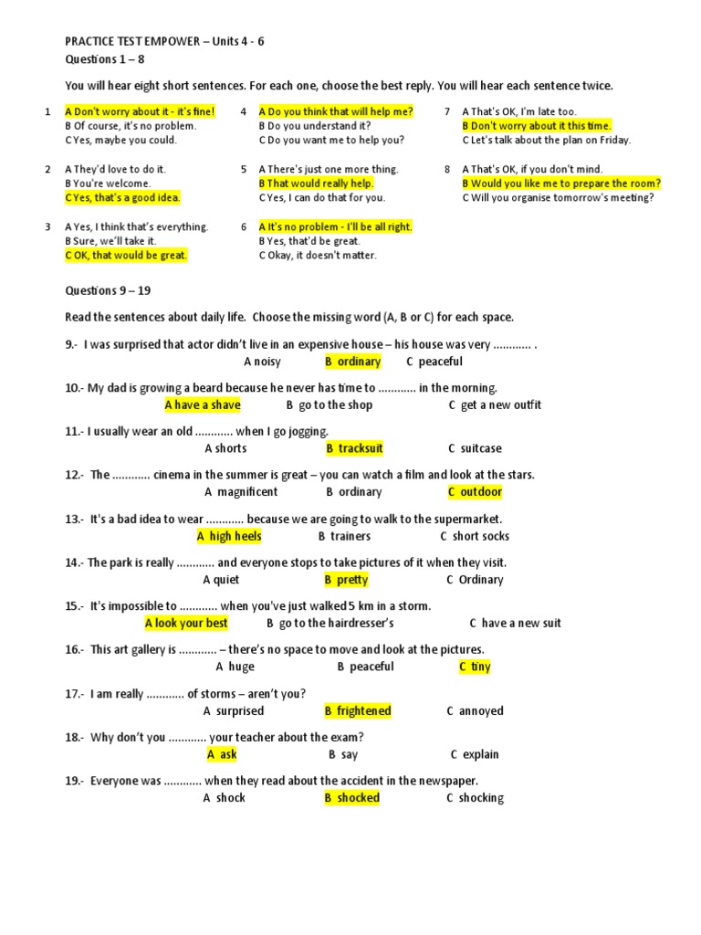 Units 4-6 Test - Answer Key | PDF