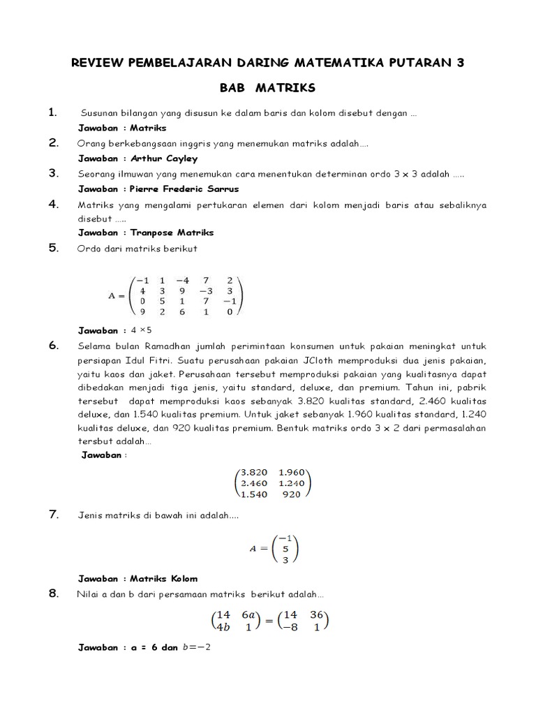 Review Pembelajaran Matriks Daring | PDF | Metode & Bahan Ajar