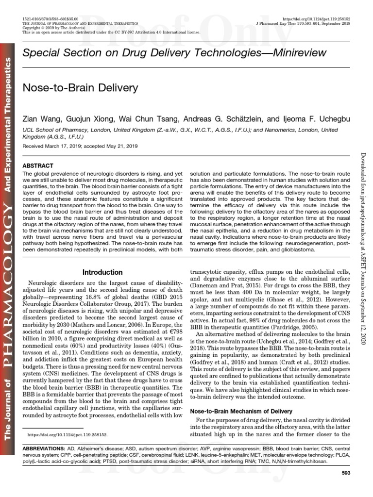 Nose To Brain Delivery | PDF | Emulsion | Olfaction