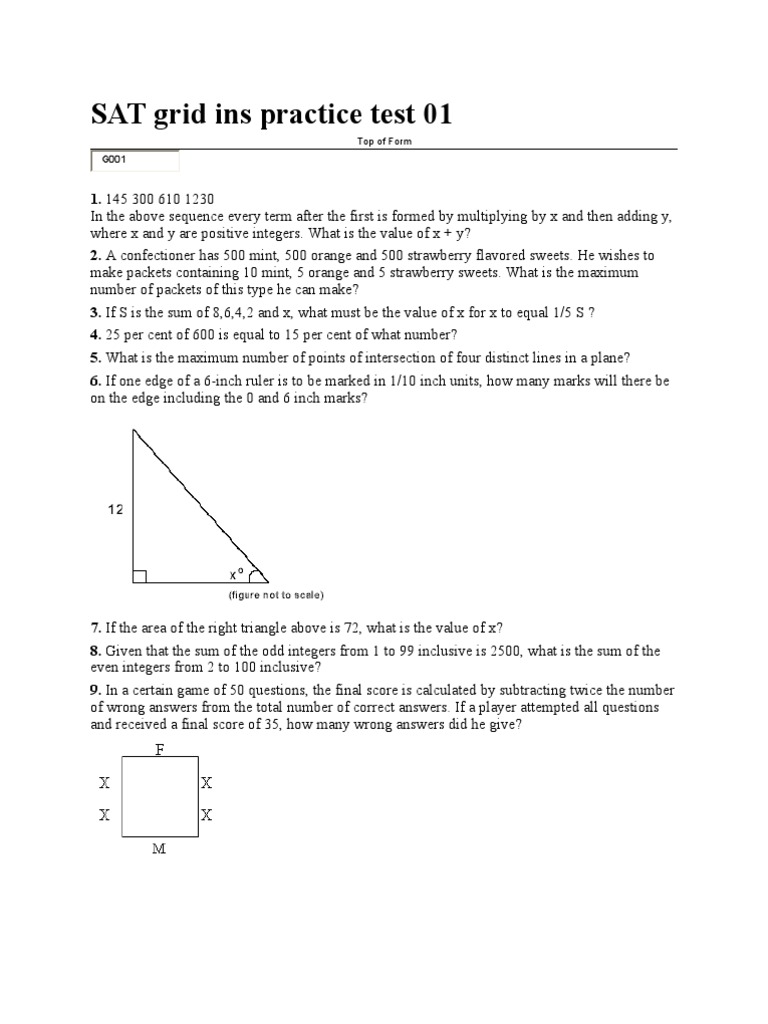 SAT Grid-In Practice Test 01 | PDF