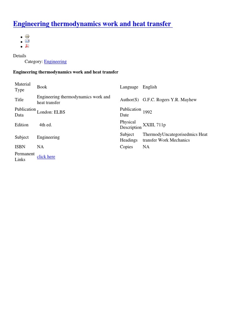 Engineering Thermodynamics: Work & Heat Transfer | PDF