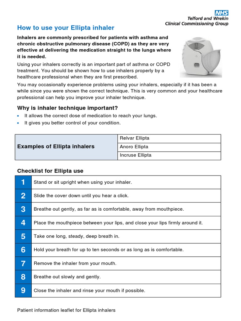 How To Use Your Ellipta Inhaler A4 PDF Breathing Chronic