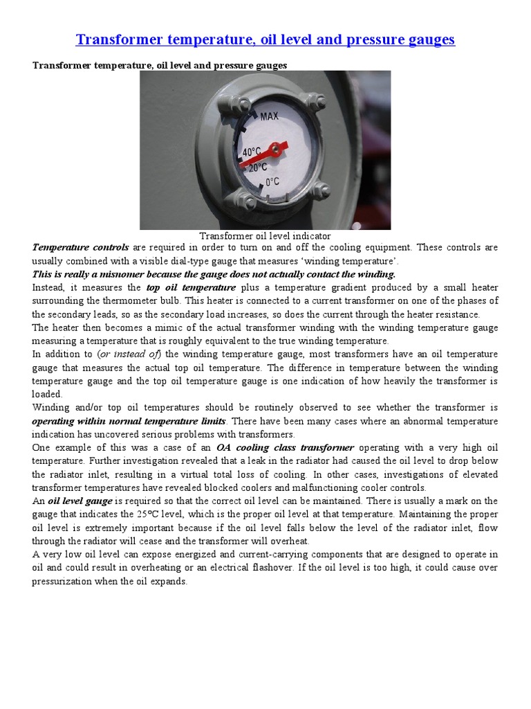 Transformer Temperature, Oil Level and Pressure Gauges PDF