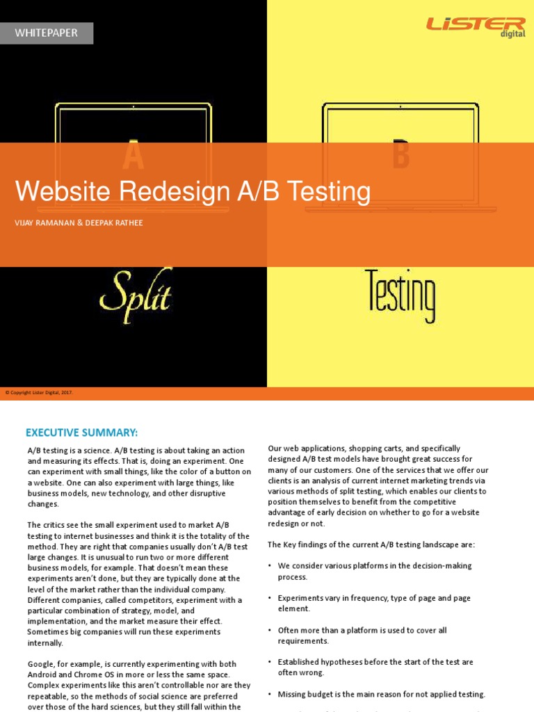 Website Redesign A/B Testing: Whitepaper | PDF | Websites | Business