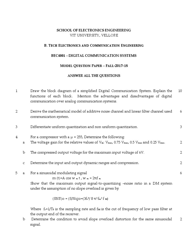 Digital Communication Model Question Paper | PDF | Radio Technology ...