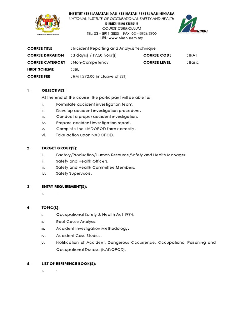 Incident Reporting And Analysis Technique Pdf Occupational Safety